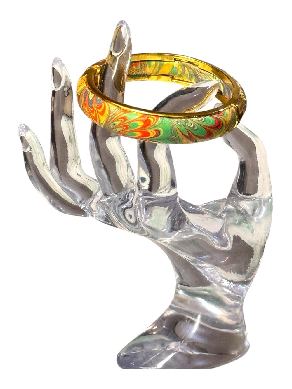 60’s Psychedelic Multicolored Hand-painted Paper Mâché Clamper Bangle Bracelet